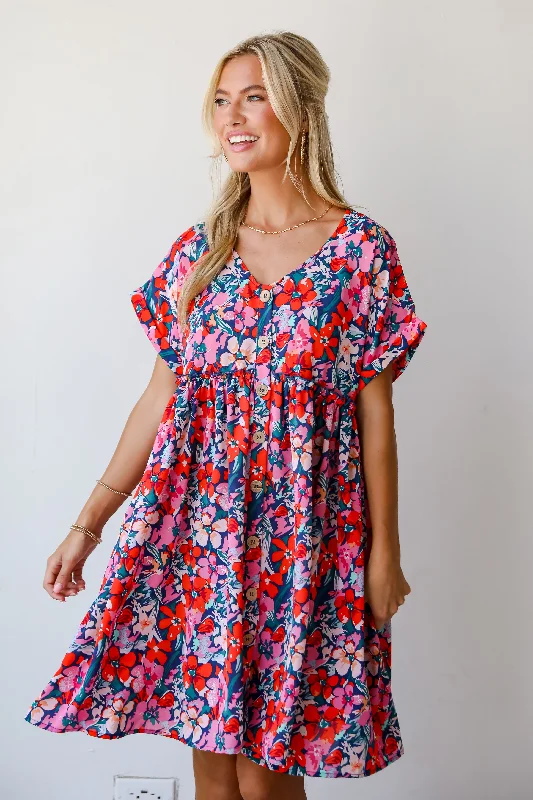 Score Big On Glamorous Red - Carpet Styles FINAL SALE - Gorgeous Shine Pink Floral Babydoll Mini Dress