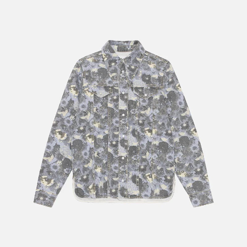 Seasonal Clearance Ganni Printed Denim Shirt - Brunnera Blue