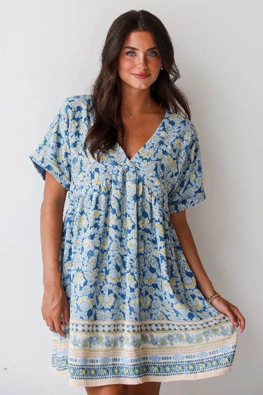 Bold Silhouette FINAL SALE - Magnificent Impression Blue Floral Babydoll Mini Dress