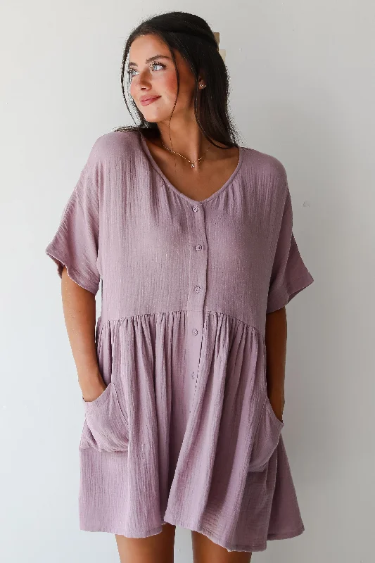 Contemporary Elegance FINAL SALE - Cute On Cue Lilac Linen Babydoll Mini Dress