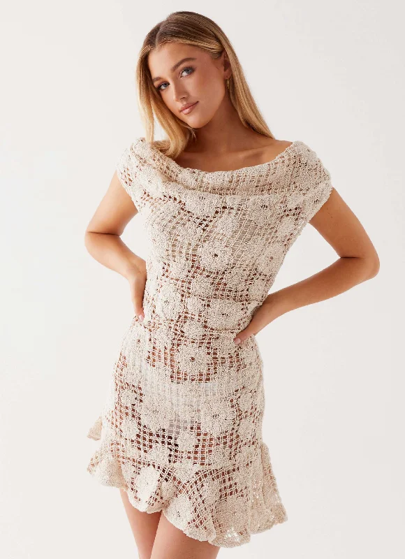 Holiday Glam Sunnyside Crochet Mini Dress - Ivory