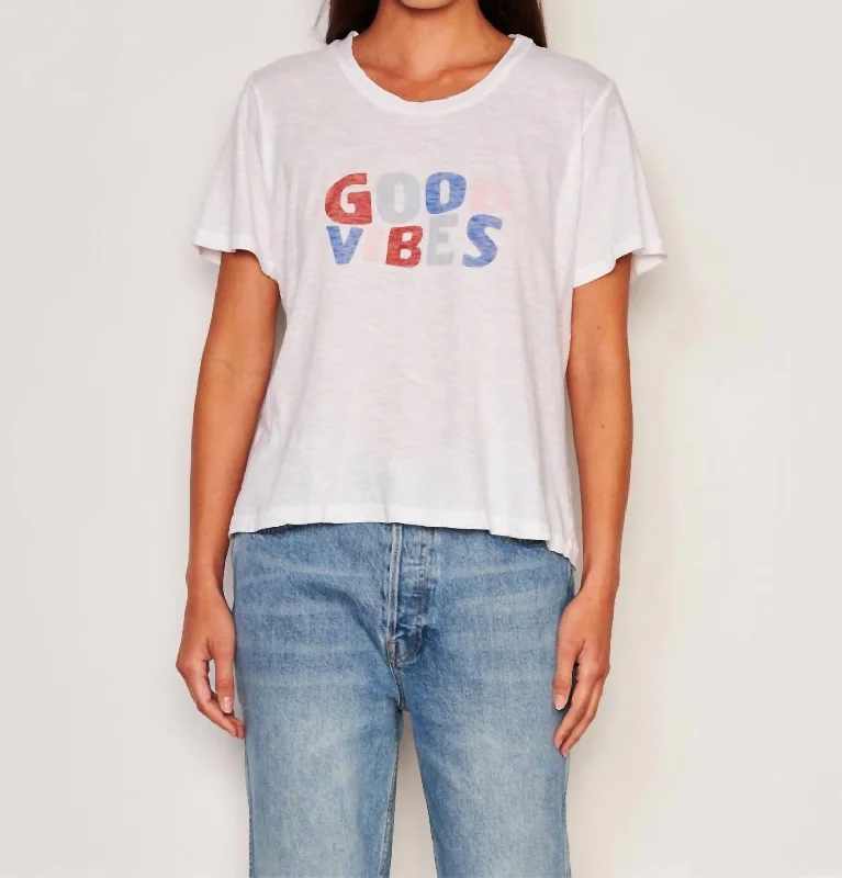 Minimalist Office - Ready Style Good Vibes Rolled Sleeve Tee In Optic White