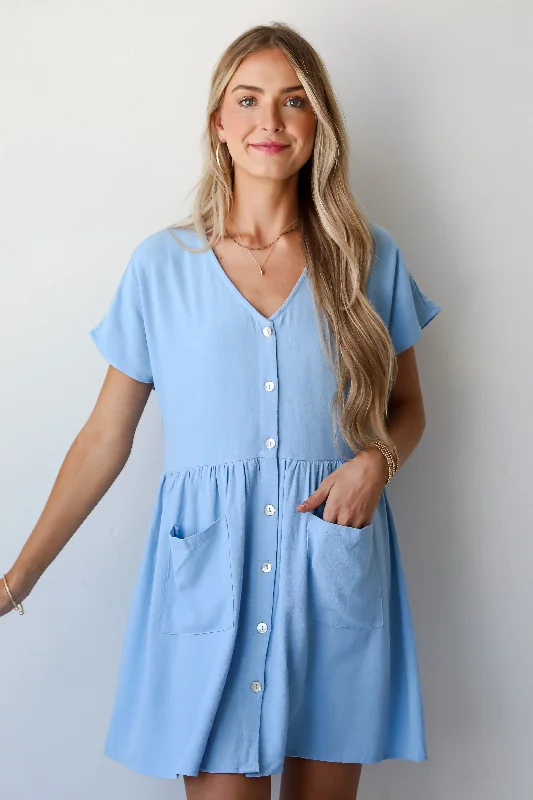 Wardrobe Refresh FINAL SALE - Easy Sweetness Light Blue Babydoll Mini Dress