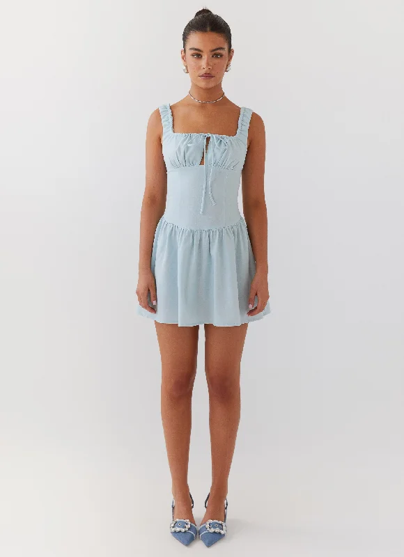 Limited - Edition Drops Velvet Skies Linen Mini Dress - Powder Blue