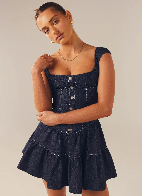 Lighten Up With Nordic Styles Isabella Denim Bustier Dress - Indigo