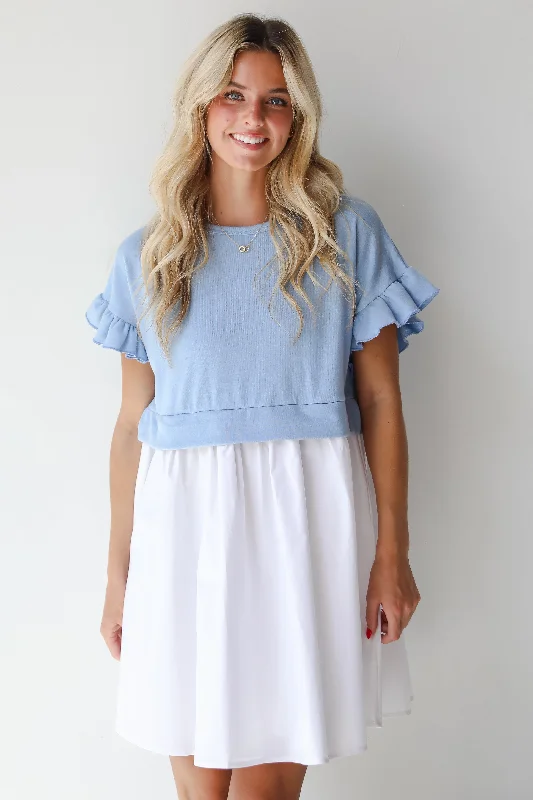 Feminine Grace FINAL SALE - Thriving Sweetness Blue Contrast Mini Dress