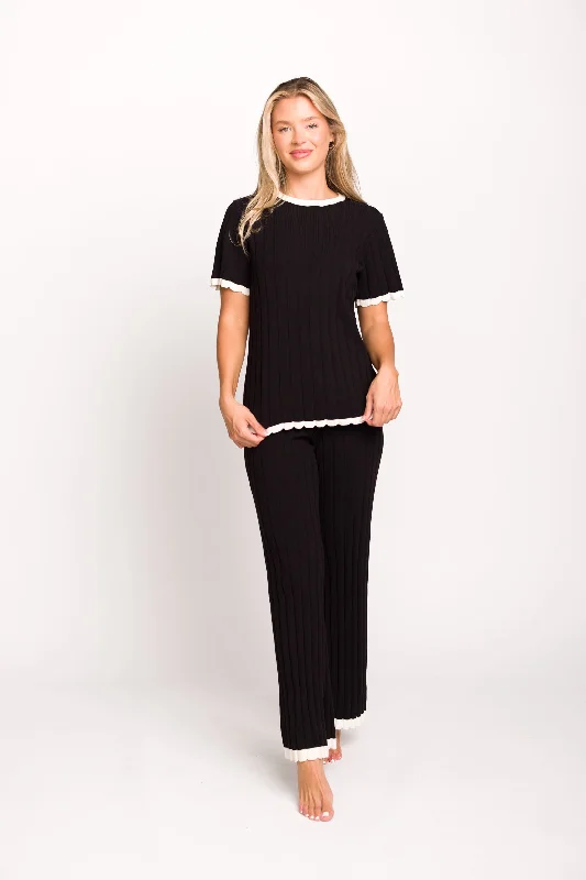 Seasonal Sale Adele Ribbed Knit Top and Pants Set in Black