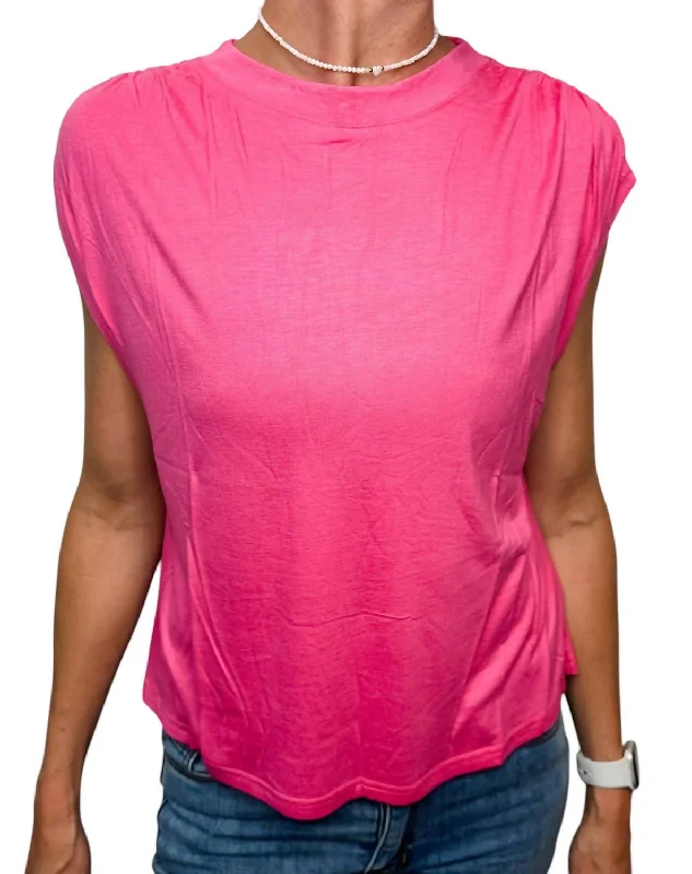 Unbeatable Prices Super Soft Casual Ruched Shoulder Tee In Pink