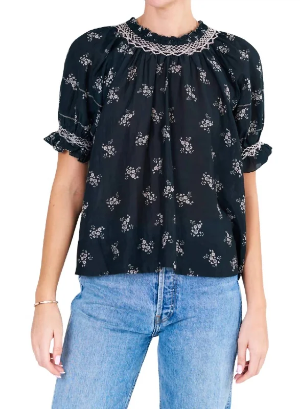 Celebrate With Big Savings Vivi Printed Short Sleeve Top In Flowers Black