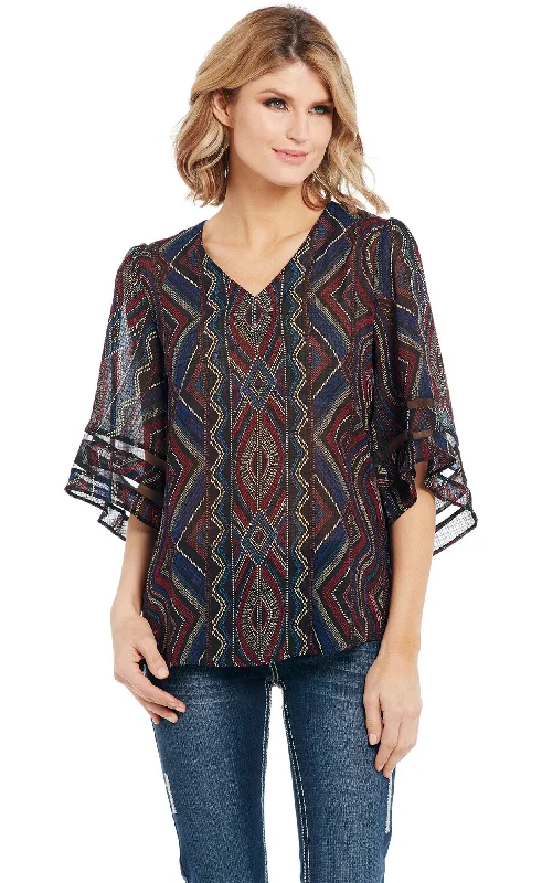 Elegant Attire For The Modern Lady Cowgirl Up Womens Multi-Color Polyester Geometric V-Neck Tunic S/S