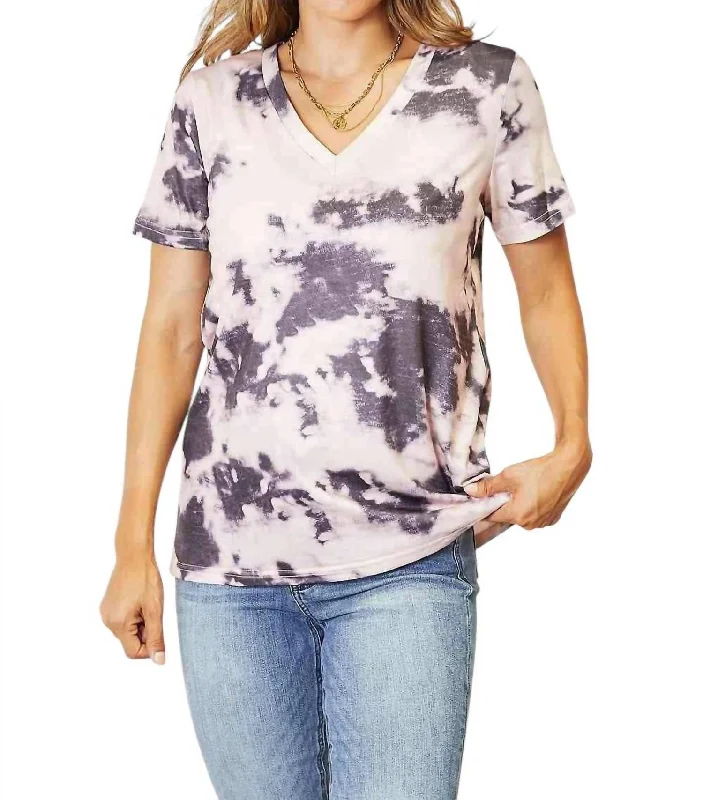 End Of Season Clearance Bohemian Tie-Dye V-Neck Tee In Peach