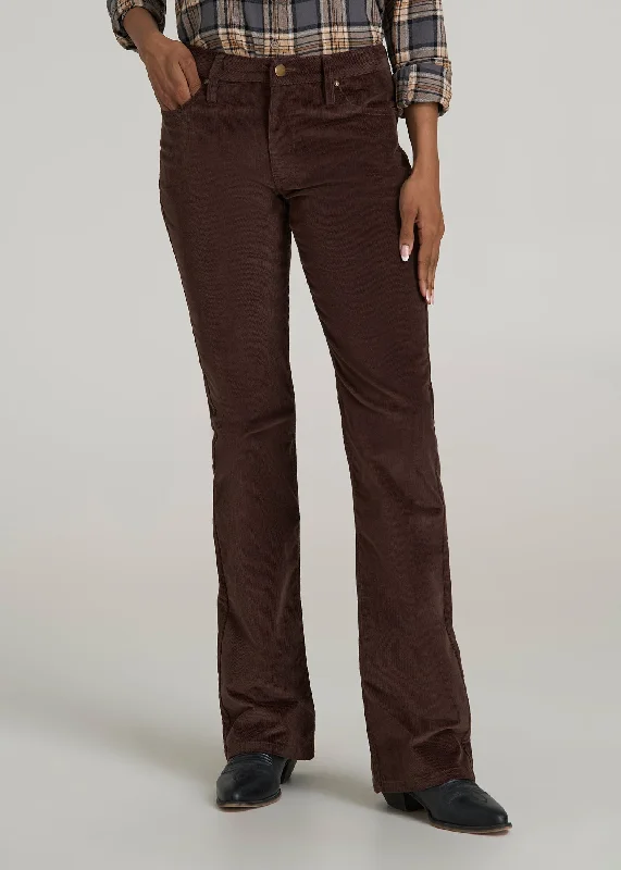 Bold Fashion Mid Rise Mini Bootcut Tall Corduroy Pants for Women in Espresso