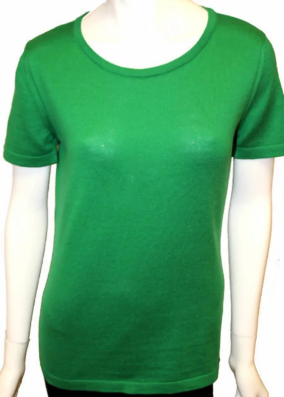 Chic Everyday Wear Short Sleeve Crew-Neck Shell Top In Green