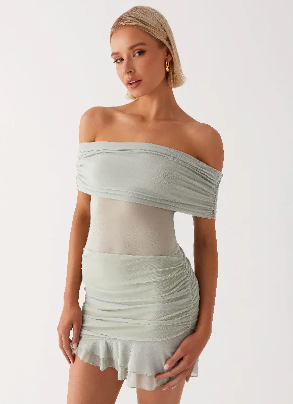 Valentine's Special Nelly Off Shoulder Mini Dress - Pistachio