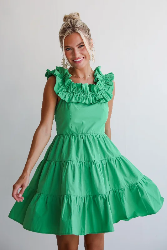 Spring Wardrobe FINAL SALE - Sweet Existence Green Tiered Ruffle Mini Dress