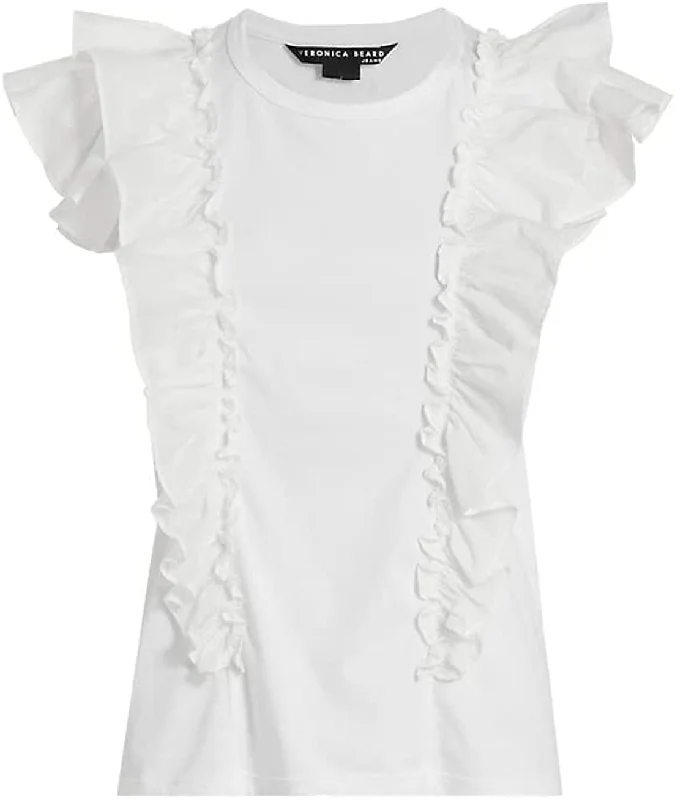 Unleash Your Style Veronica Beard Bardot Ruffle Tee Wht