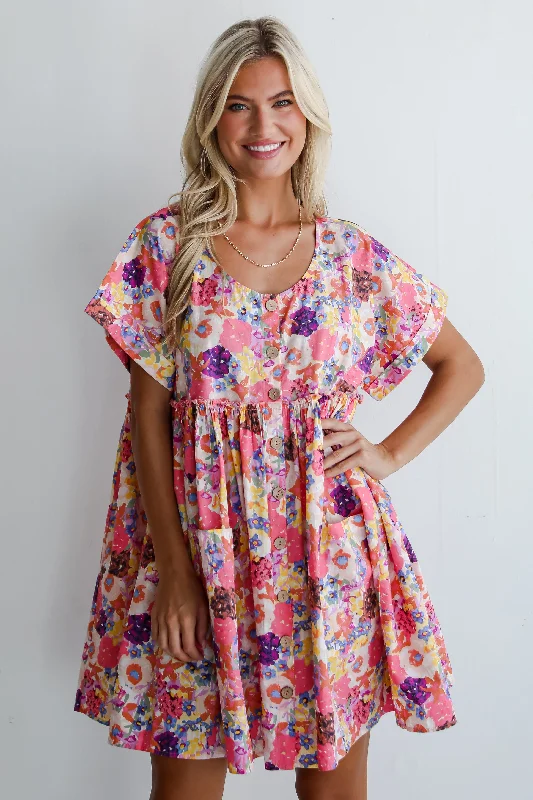 Wardrobe Essentials FINAL SALE - Lovely Muse Pink Floral Babydoll Mini Dress