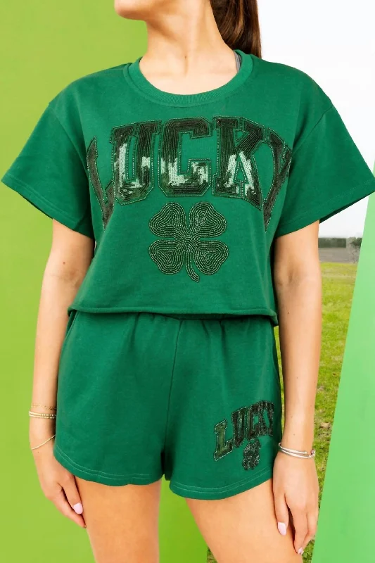 Mega Sale Lucky Short Sleeve Top In Dark Green