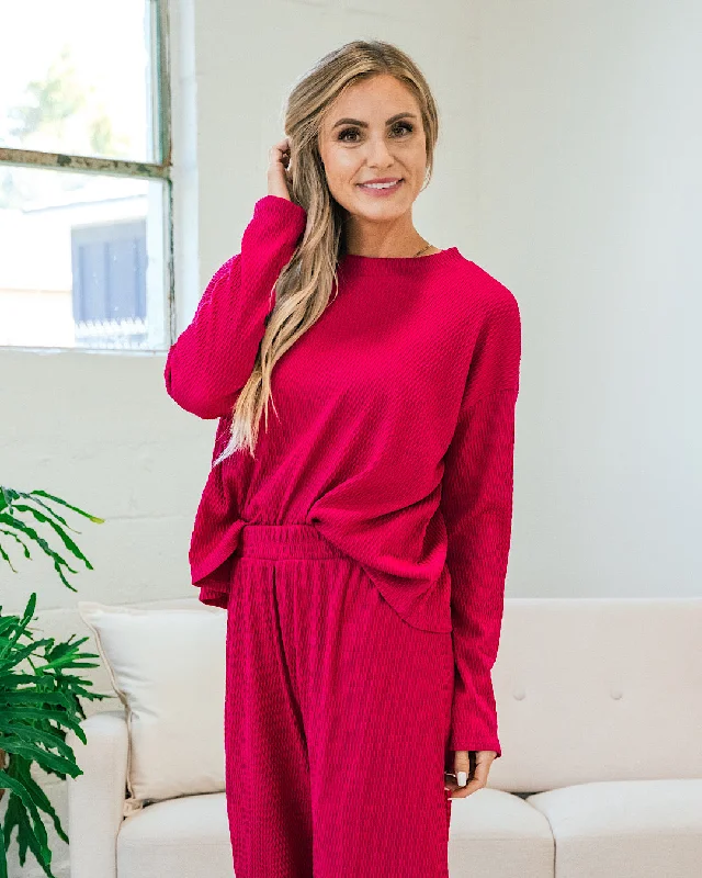 Playful Elegance Brandi Textured Ribbed Flowy Top - Magenta FINAL SALE