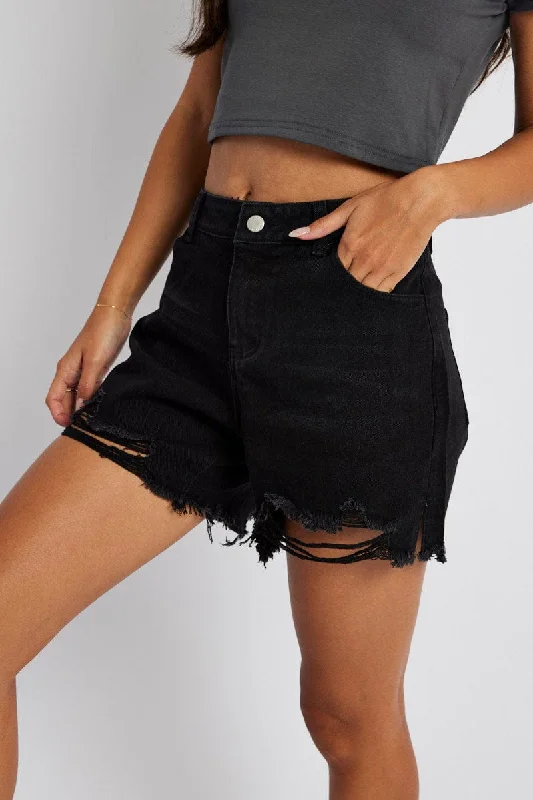 Massive Selection Sale Black High Rise Denim Shorts Relaxed