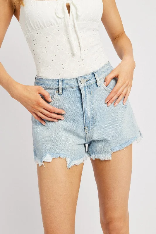 Elegant Attire For The Modern Lady Denim Ripped Denim Short Mid Rise