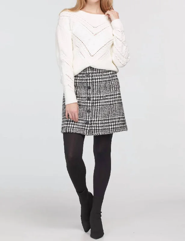 Effortless Sophistication A-Line Skirt With Buttons In Black/white