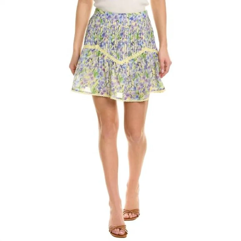 Bold Patterns Anna High Waisted Mini Skirt In Yellow Floral