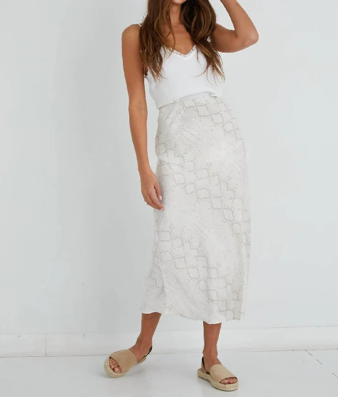 Hot Trends Bias Midi Skirt In Natural Snake Print