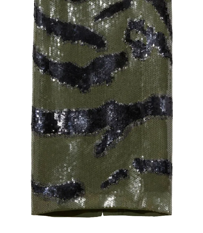 Chic Styles Bonne Zebra Sequin Skirt In Army Green/black