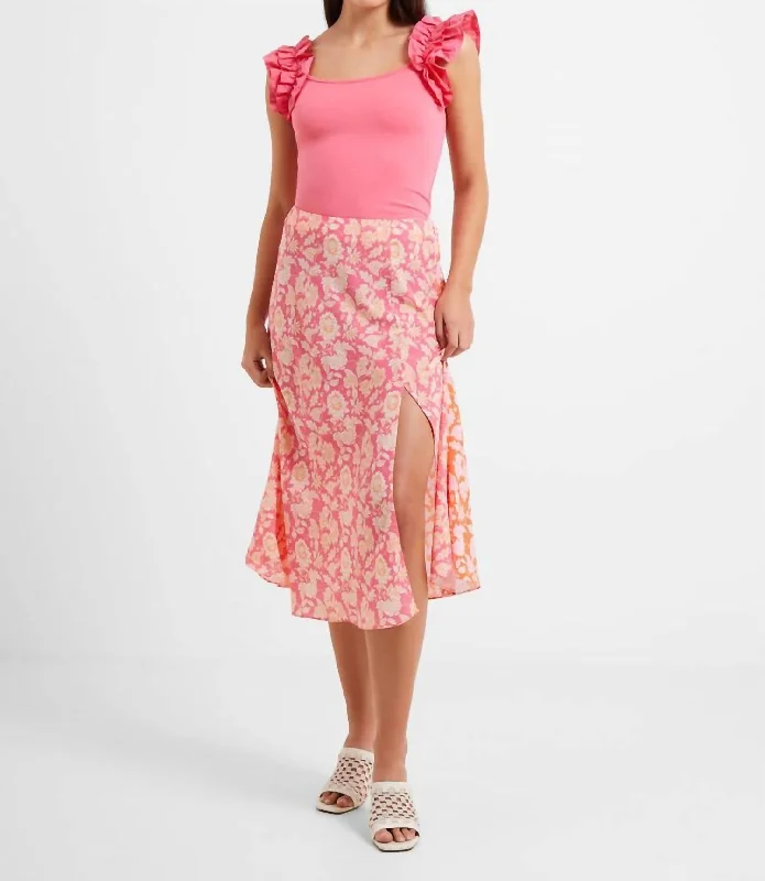 Soft Textures Cosette Verona Slip Midi Skirt In Camellia Rose/ Mandarin Orange