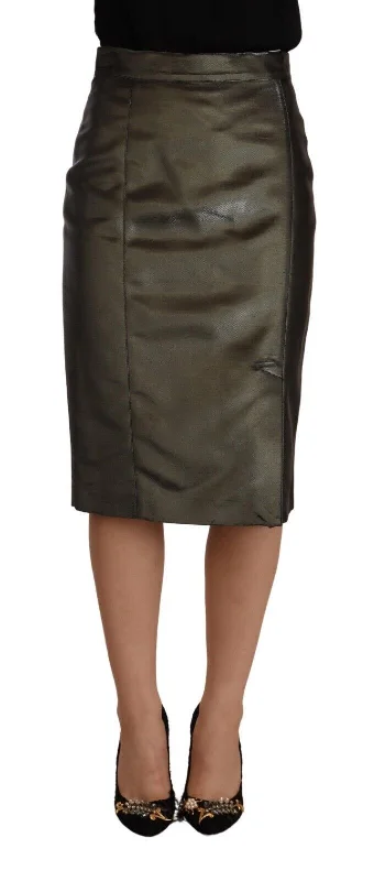 Casual Weekend Relaxed Style GF Ferre Metallic  High Waist Pencil Midi Women's Skirt