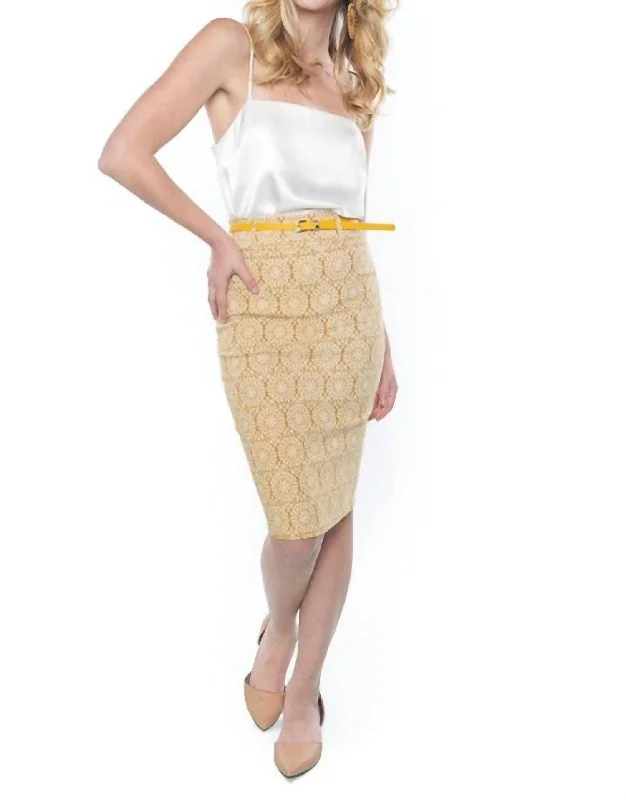 Budget Friendly High Waist Pencil Skirt In Mustard/white