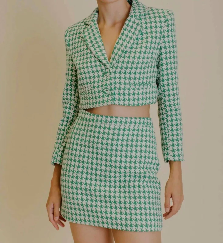 Women's Urban Fashion Houndstooth Tweed Skirt In Green