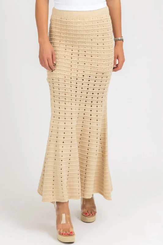 Artful Design Knit Fit And Flare Slit Skirt In Beige