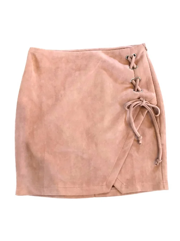 Trendy Clothing Sale Lace Up Ultra Suede Mini Skirt In Camel