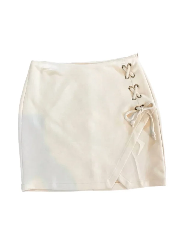 Hot Deals Lace Up Ultra Suede Mini Skirt In Ecru