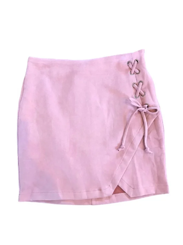 Seize Bargains Lace Up Ultra Suede Mini Skirt In Mauve