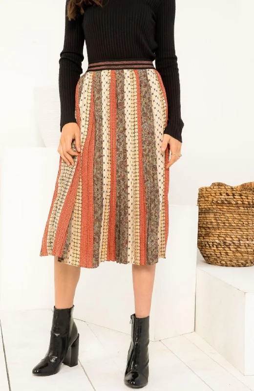 Stupidly Low Prices Pleated Patterned Skirt In Multi