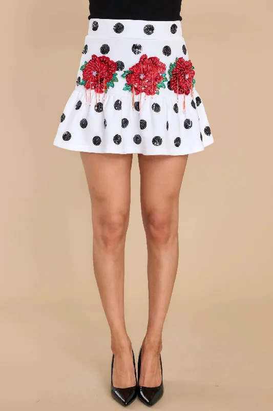 You'Ll Love Us Because Polka Dot Skirt With Red Flowers In White