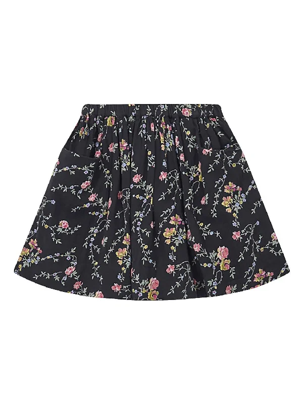 Vintage Retro Party Wear Romantic Print Gauze Skirt In Black