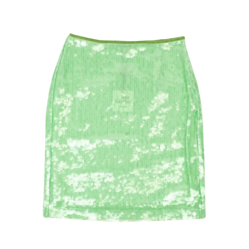 Chic Trends Unveiled Sage Green Polyester Paillette Mini Skirt