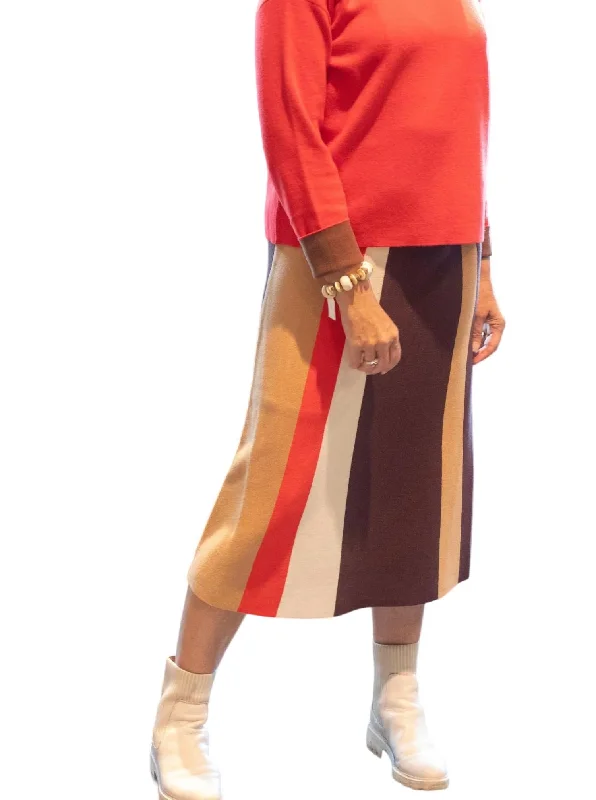 Elevate Your Wardrobe Stripe Skirt In Red/brown