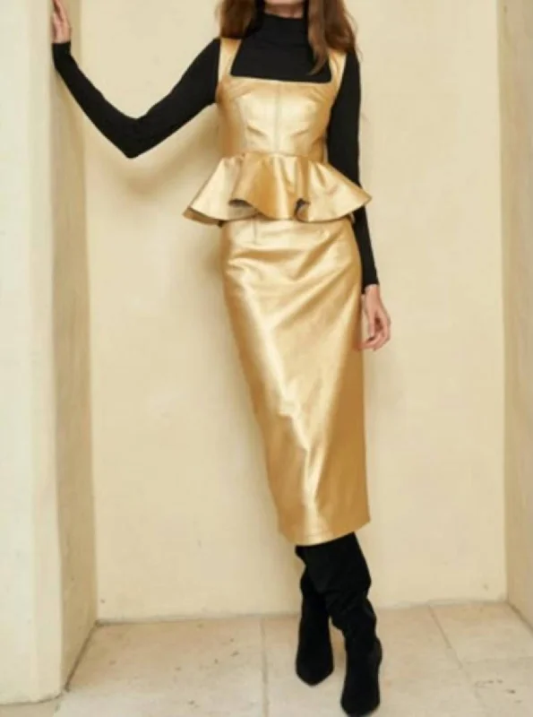 Limited Stock, Big Discounts Taylor Skirt In Gold Faux Leather