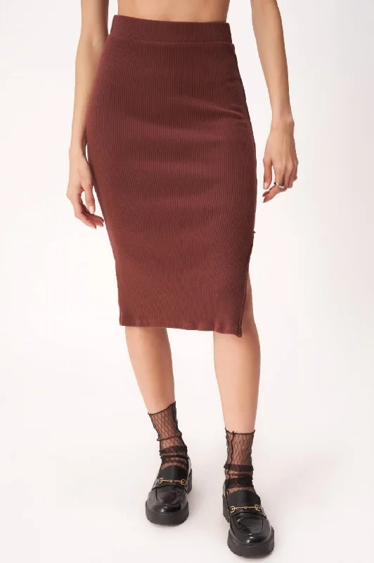 Save On Inspired Styles Throw & Go Sweater Rib Midi Skirt In Spiced Copper