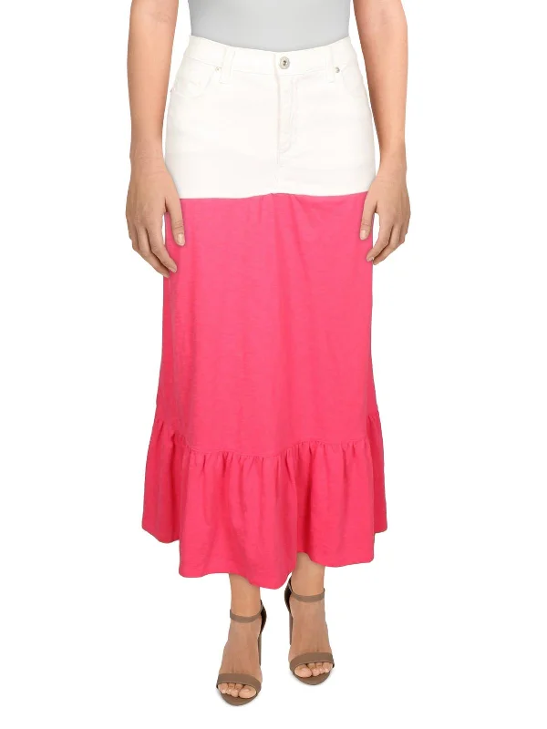 Flowing Silhouette Womens Denim Slub Maxi Skirt