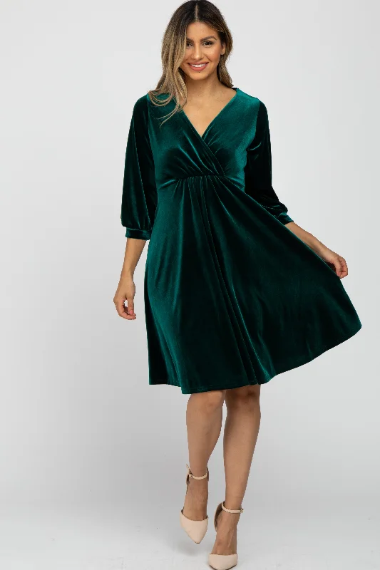 Daily Deals Green Velvet Wrap Front Babydoll Dress