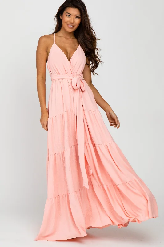 Fashion Forward Outfits Peach Racerback Tiered Maxi Dress