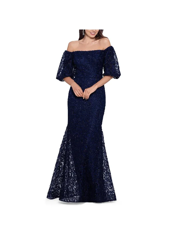 Latest Trends Petites Womens Lace Maxi Evening Dress