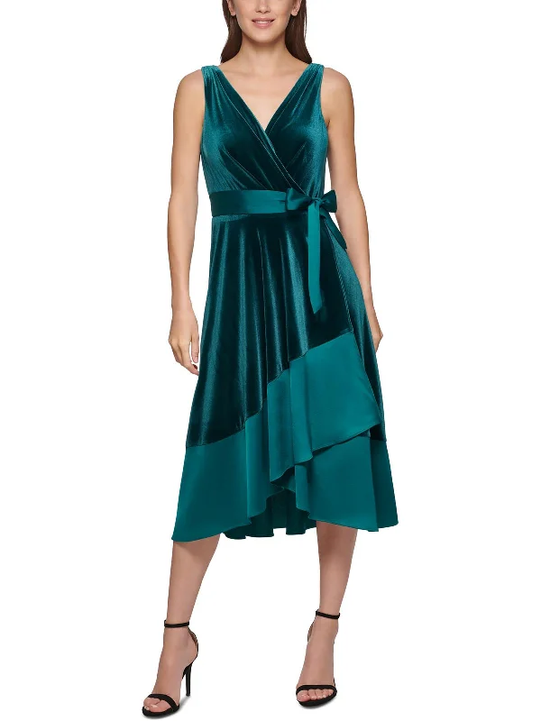 Cool Prices Petites Womens Velvet Midi Cocktail and Party Dress