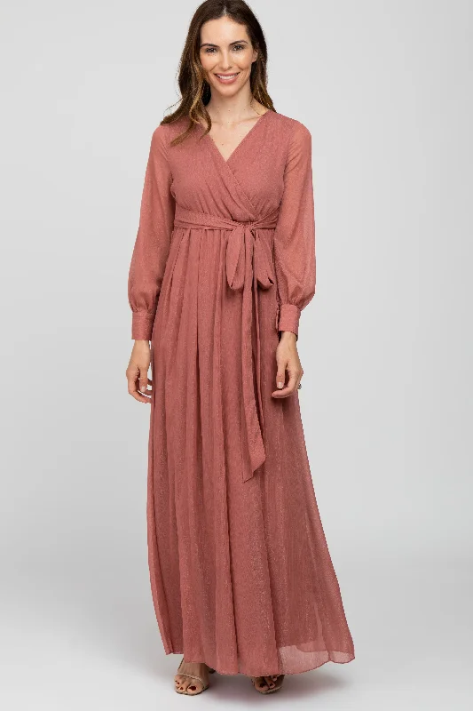 Chic Style, Always In Vogue Pink Metallic Chiffon Maxi Dress